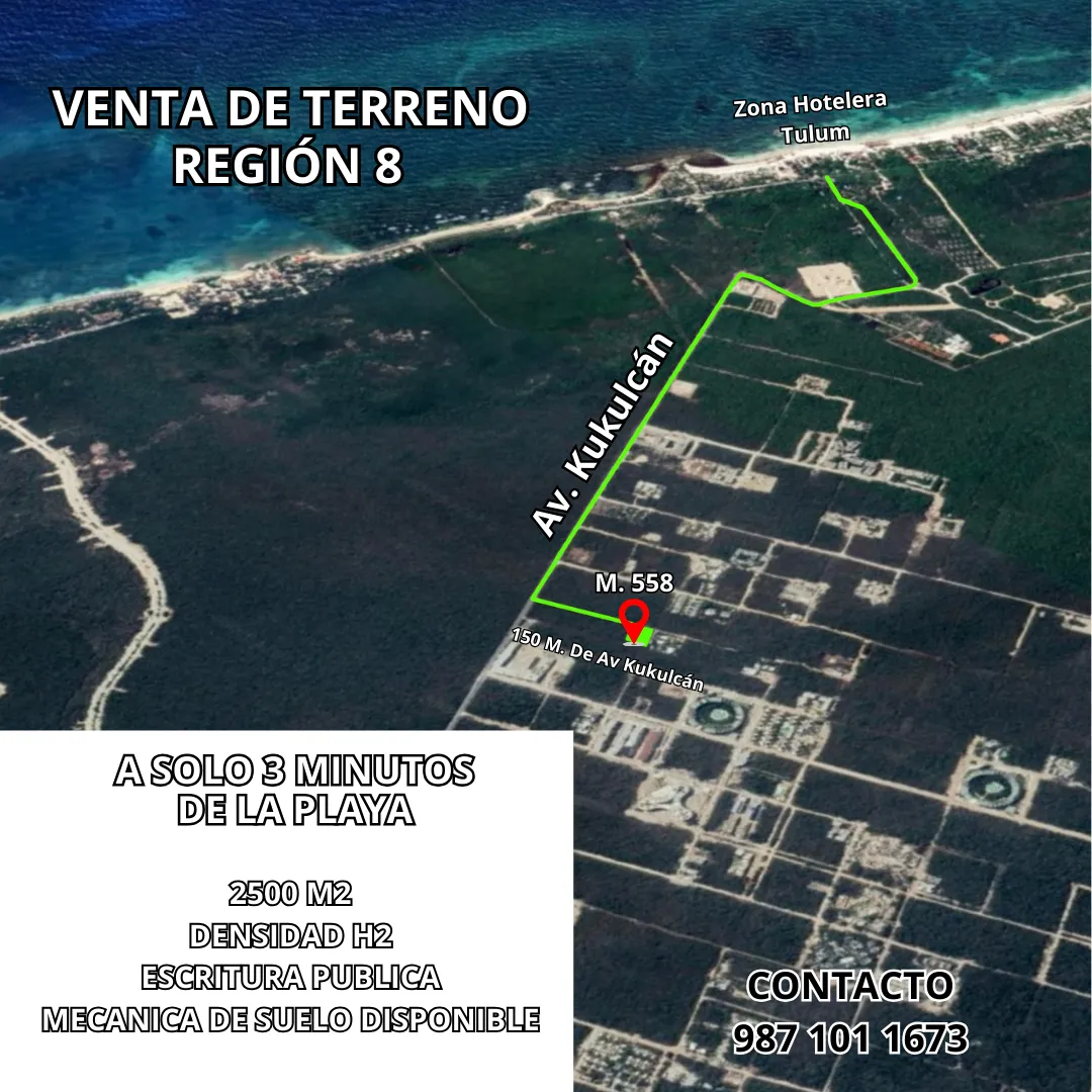 TERRENO EN VENTA REGION 8 TULUM A 150 M DE LA KUKULCAN - Image 1